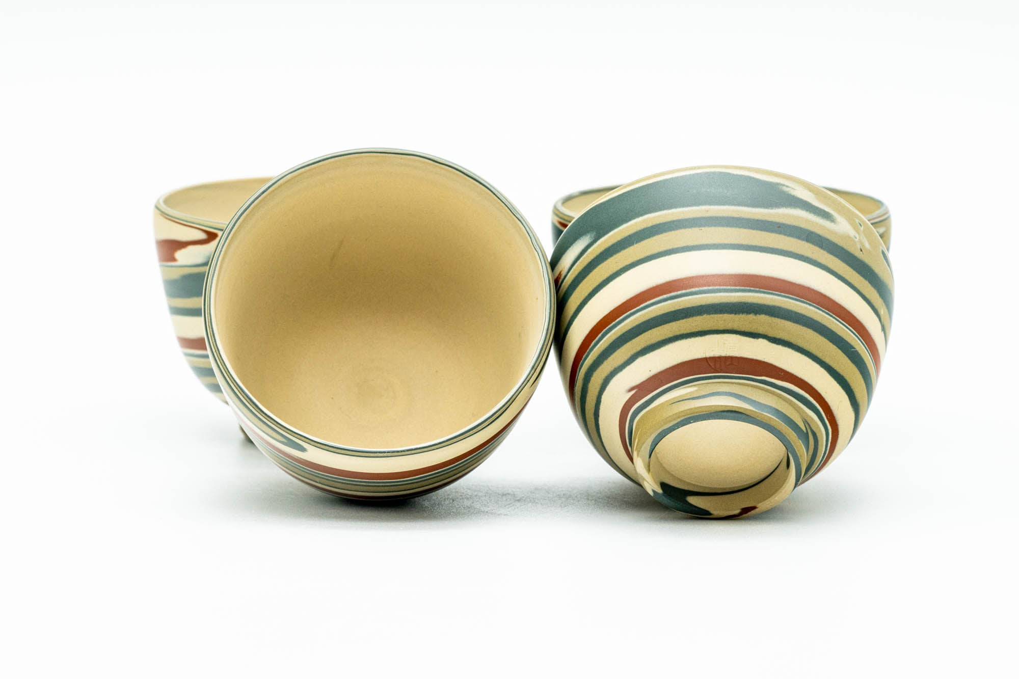 Japanese Tea Set - Marbled Nerikomi Tokoname-yaki Katakuchi Water Cooler and 4 Yunomi Teacups