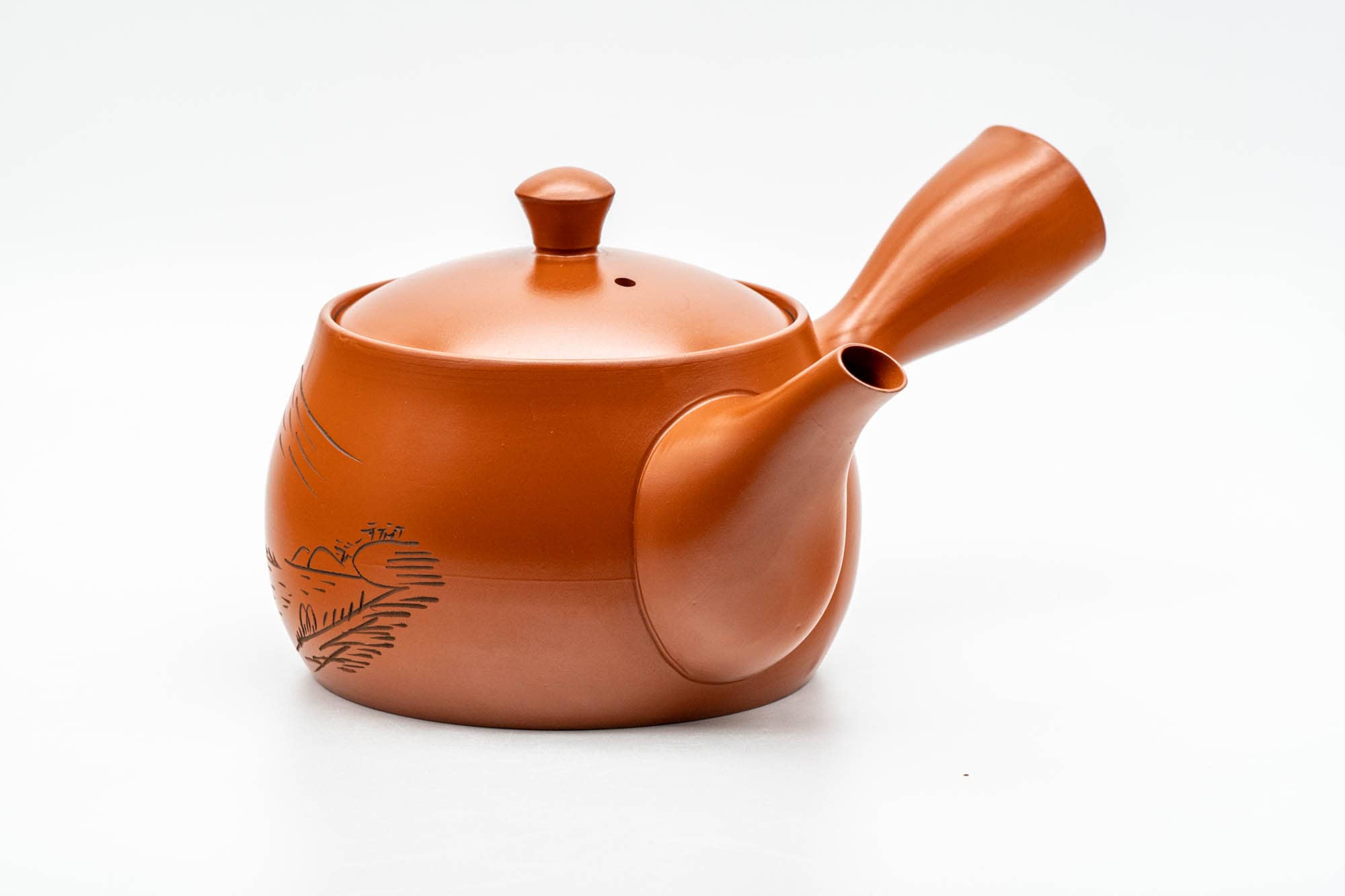 Japanese Kyusu - Large Mountain Engraved Tokoname-yaki Teapot - 550ml