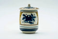 Japanese Teacup - Beige Blue Geometric Kutani-yaki Lidded Yunomi - 160ml