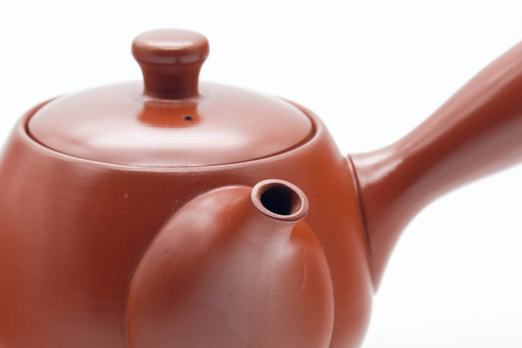 Japanese Kyusu - Smooth Unglazed Dark Red Shudei Tokoname-yaki Mesh Filter Teapot - 290ml