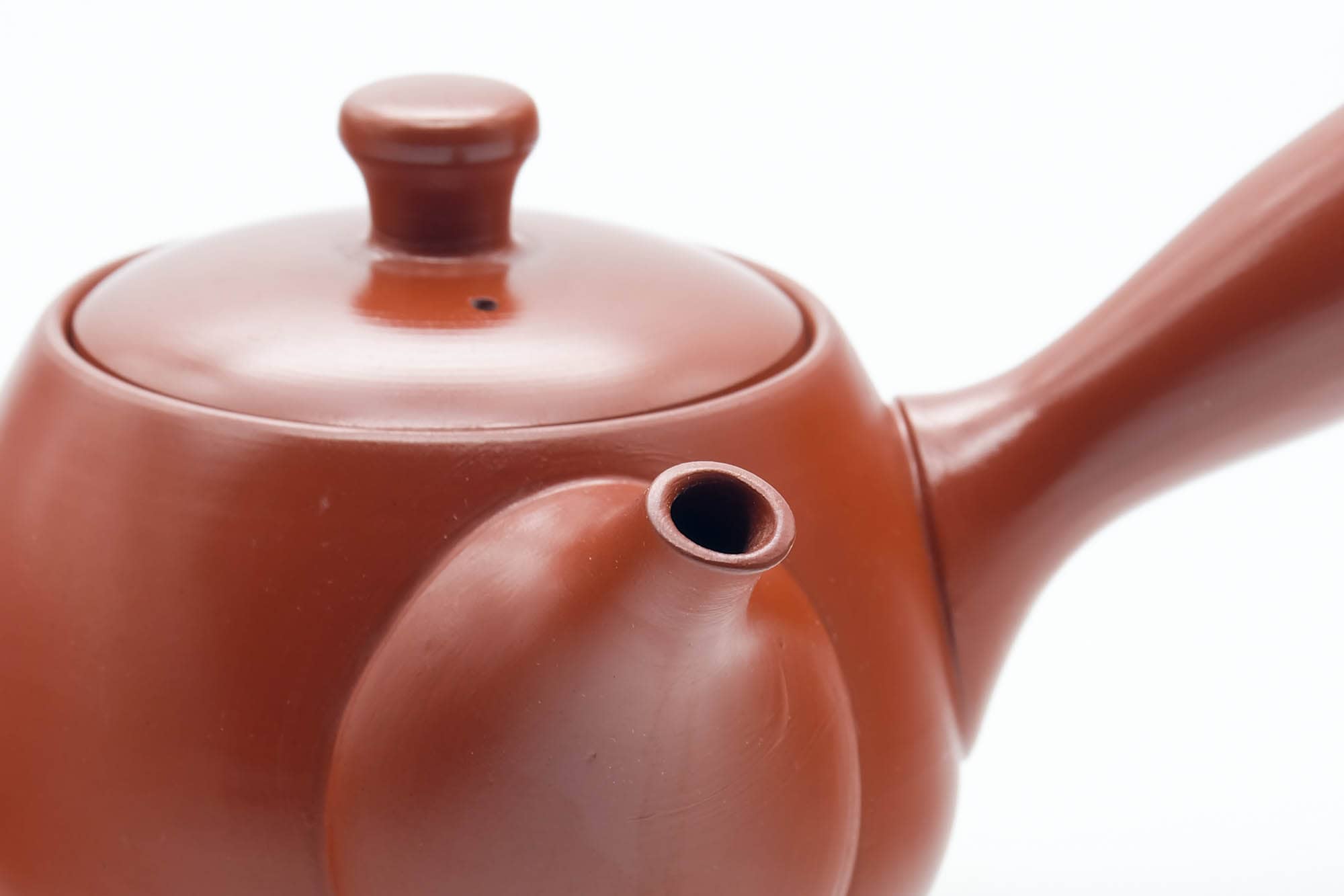 Japanese Kyusu - Smooth Unglazed Dark Red Shudei Tokoname-yaki Mesh Filter Teapot - 290ml