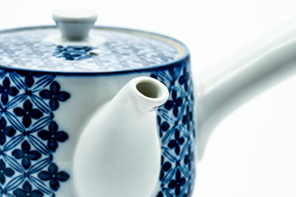 Japanese Kyusu - Blue Geometric Tessellated Arita-yaki Porcelain Teapot - 350ml