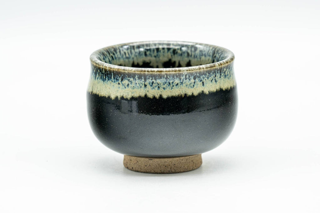 Japanese Teacup - Jet Black Hare's Fur Drip-Glazed Guinomi - 35ml