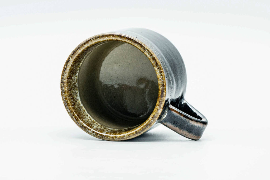 Japanese Teacup - Jet Black Blue Hare's Fur Drip-Glazed Ushirode Yunomi - 140ml