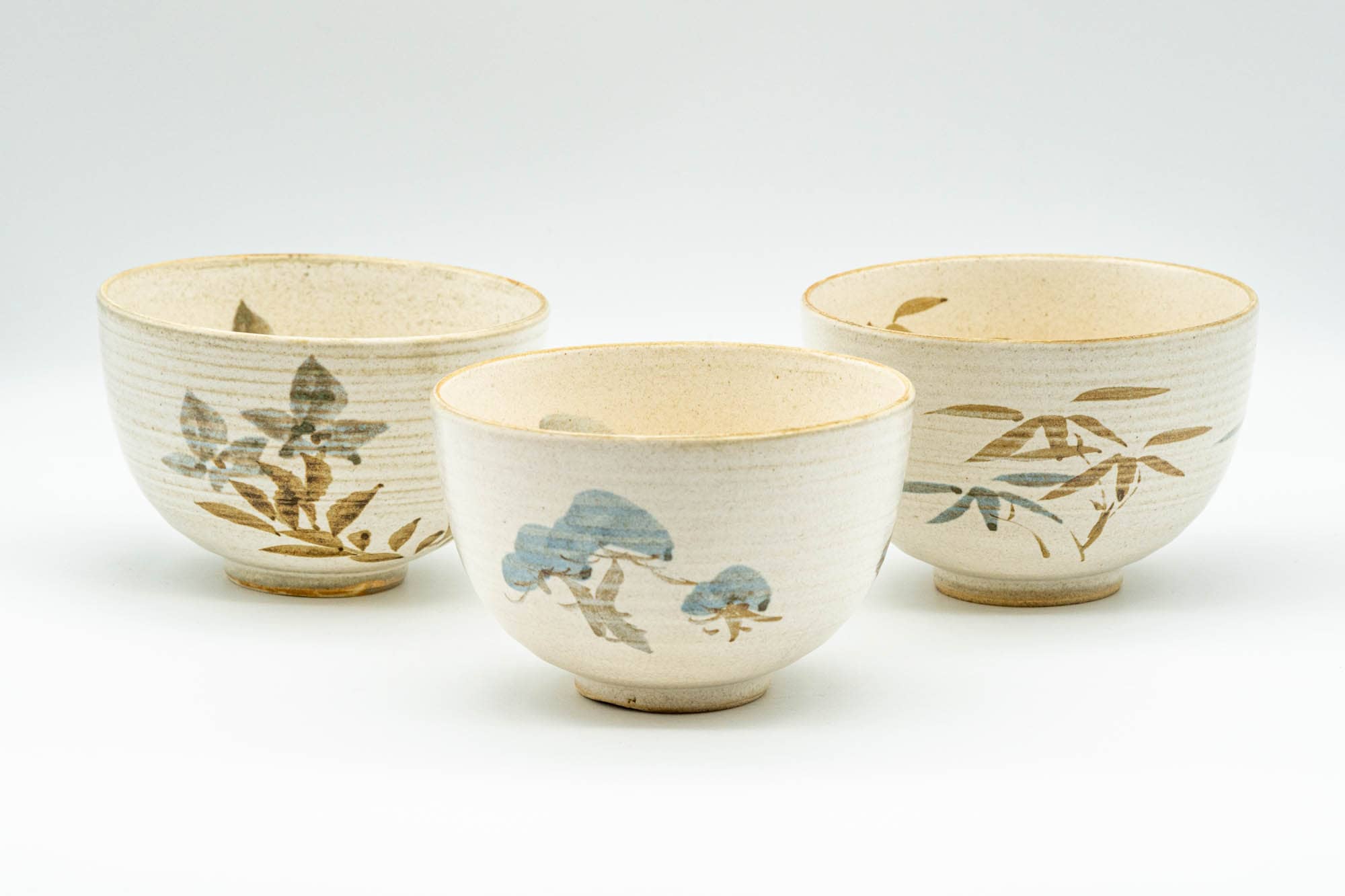 Japanese Teacups - Set of 3 Uniquely Decorated Floral Kiyomizu-yaki Yunomi - 170ml