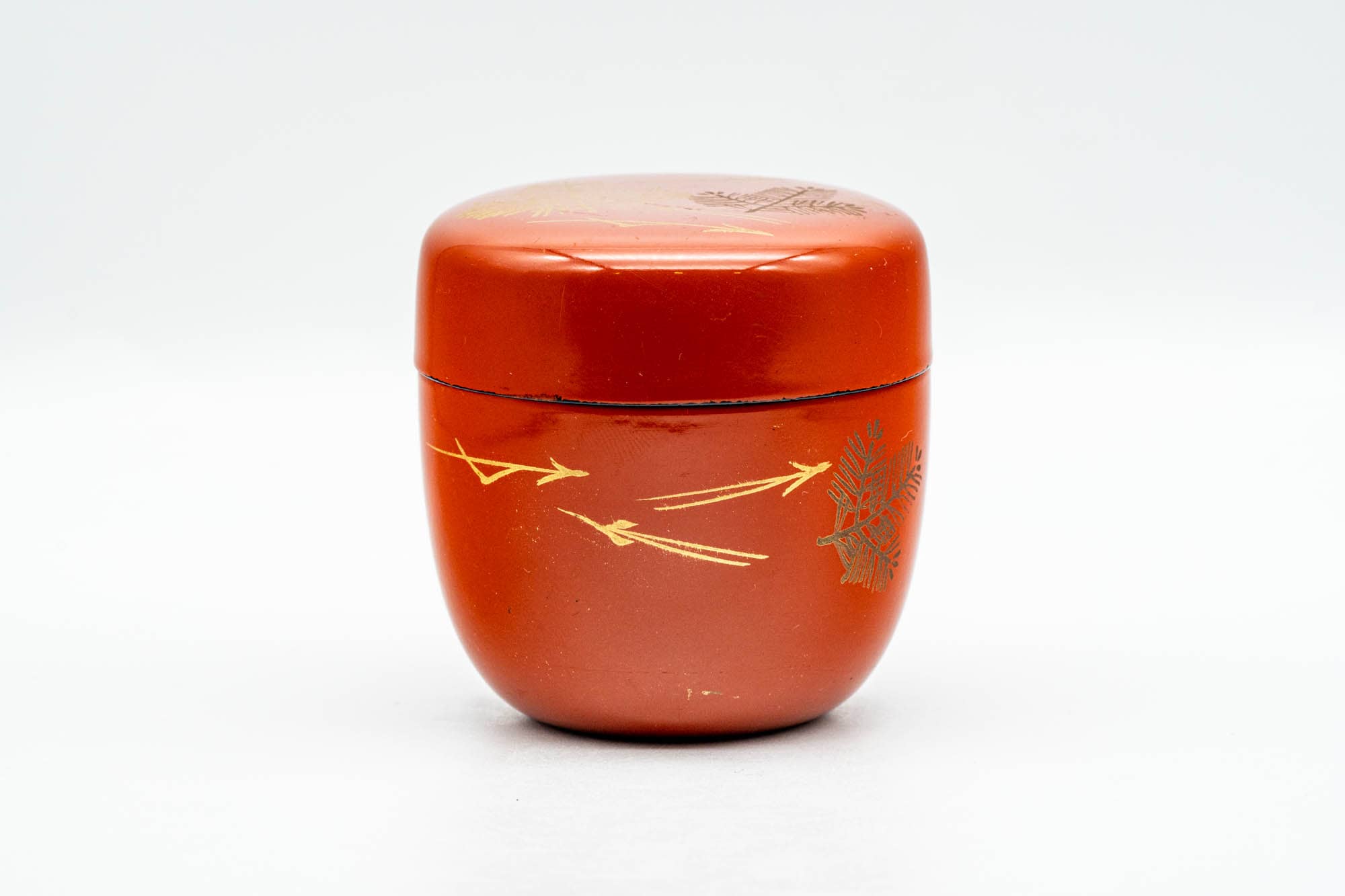 Japanese Natsume - Orange Lacquer Gold Geometric Matcha Tea Caddy - 100ml