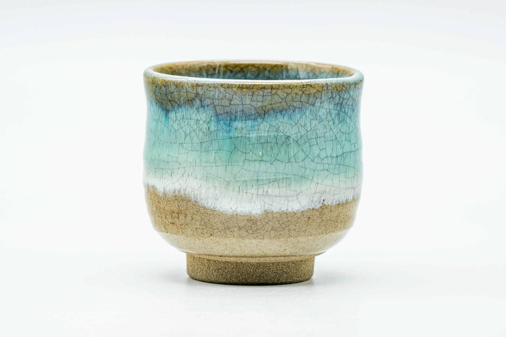 Japanese Teacup - Beige Turquoise Drip-Glazed Weathered Agano-yaki Yunomi - 110ml