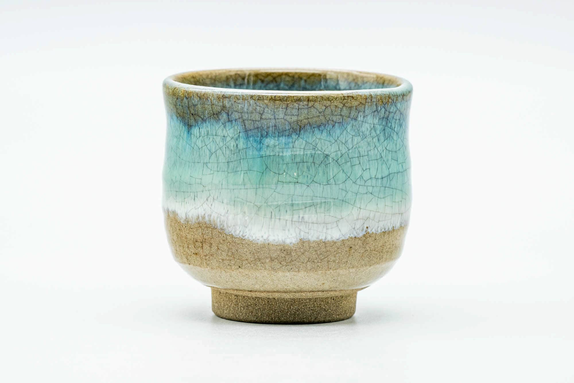 Japanese Teacup - Beige Turquoise Drip-Glazed Weathered Agano-yaki Yunomi - 110ml