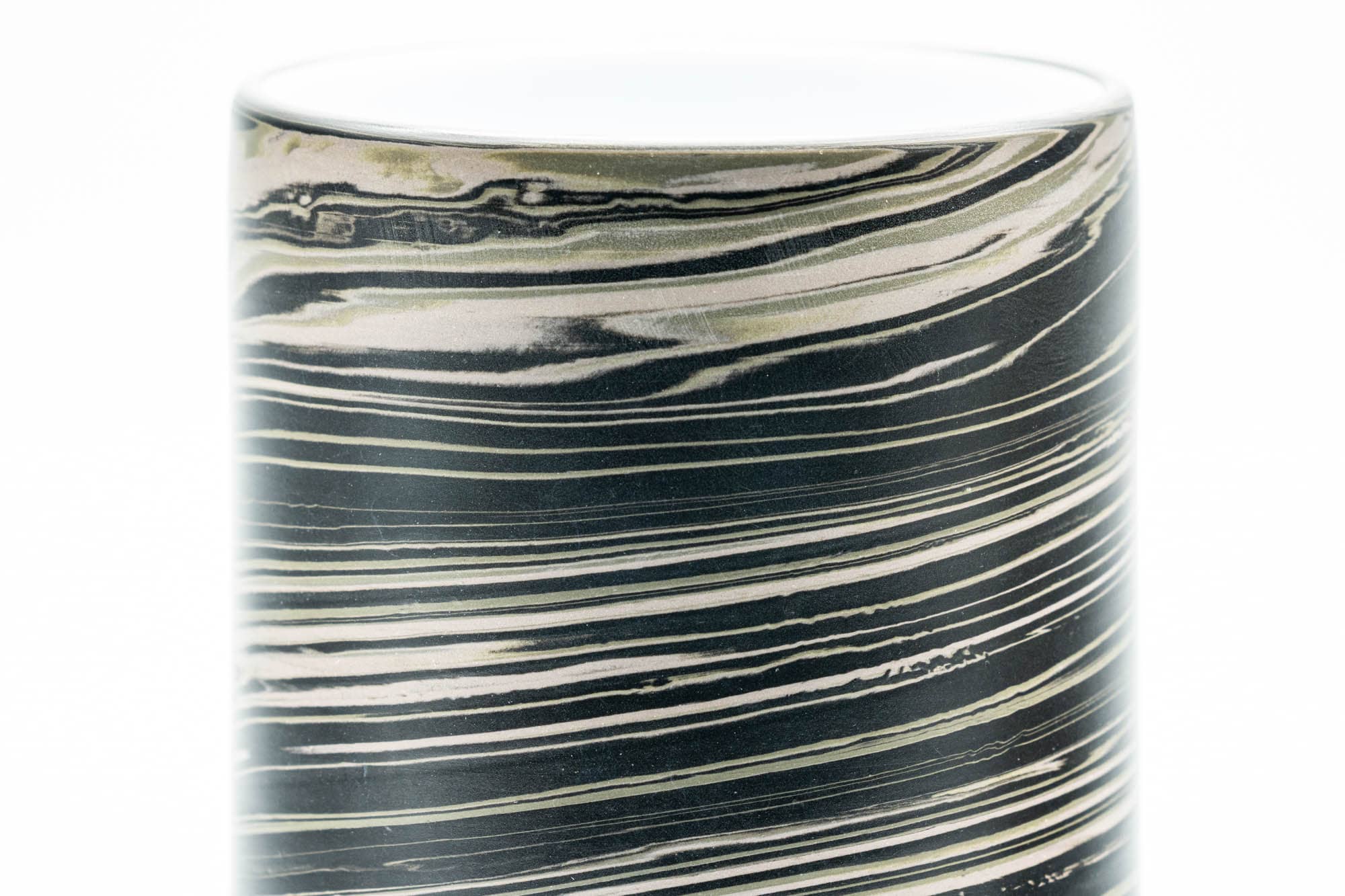 Japanese Teacup - Black Marble Nerikomi White Inner-Glazed Tokoname-yaki Yunomi - 140ml