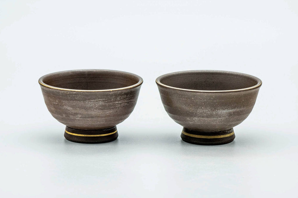 Japanese Teacups - Pair of Green Leaf Decorated Guinomi - 45ml