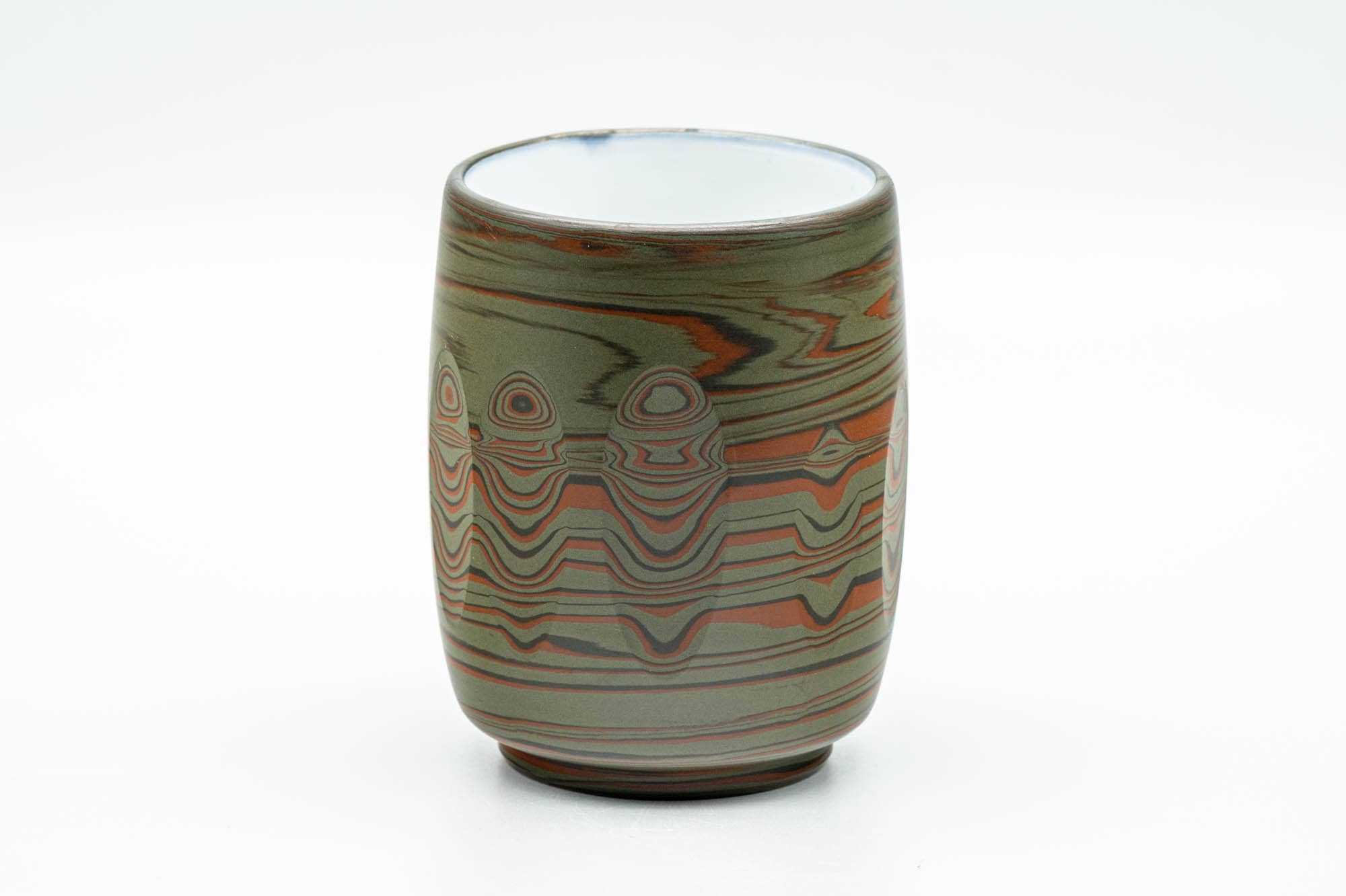 Japanese Teacup - 雲仙窯 Unzen Kiln - Carved Nerikomi Tokoname-yaki Yunomi - 170ml