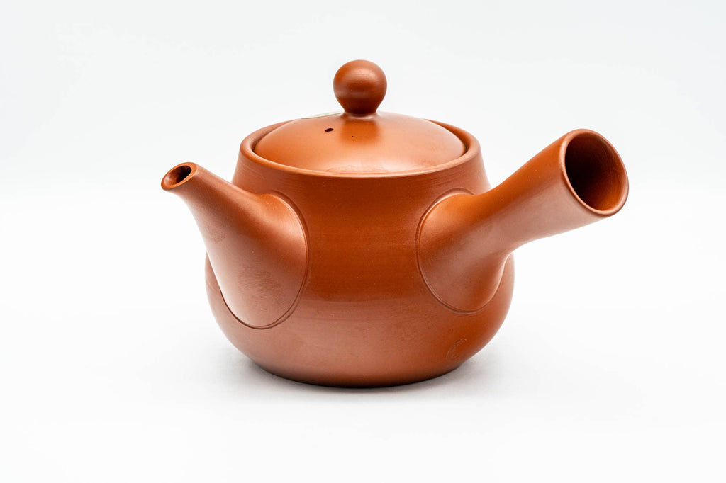Japanese Tea Set - Camellia Engraved Tokoname-yaki Kyusu Teapot with 2 Yunomi Teacups