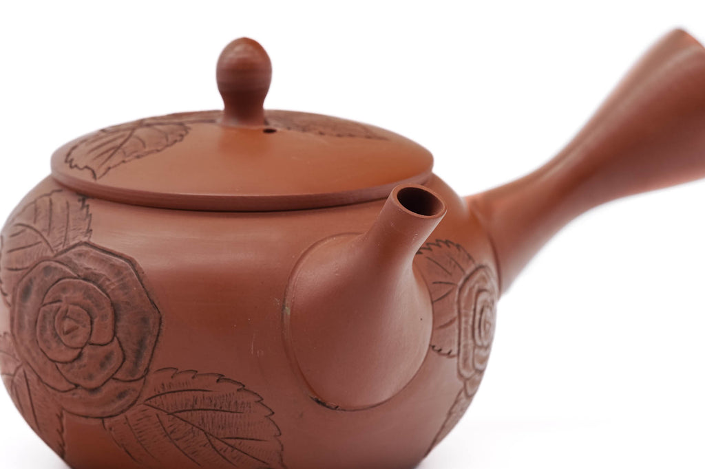 Camellia Flower Engraved Tokoname Teapot - 260ml