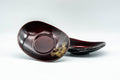 Japanese Chataku - Pair of Purple Gold Floral Oval-Shaped Tea Saucers