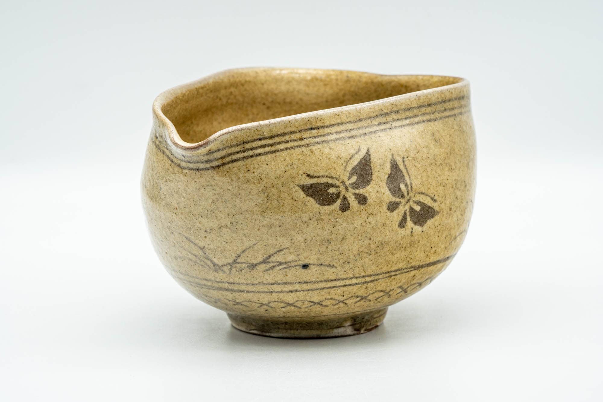 Japanese Katakuchi - Butterflies Beige Glazed Tea Pouring Bowl - 450ml