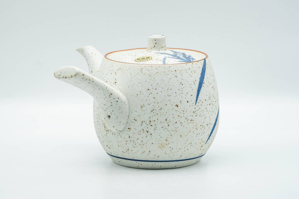 Japanese Tea Set - Blue Floral White Matte Glazed Arita-yaki Debeso Kyusu Teapot and 5 Yunomi Teacups
