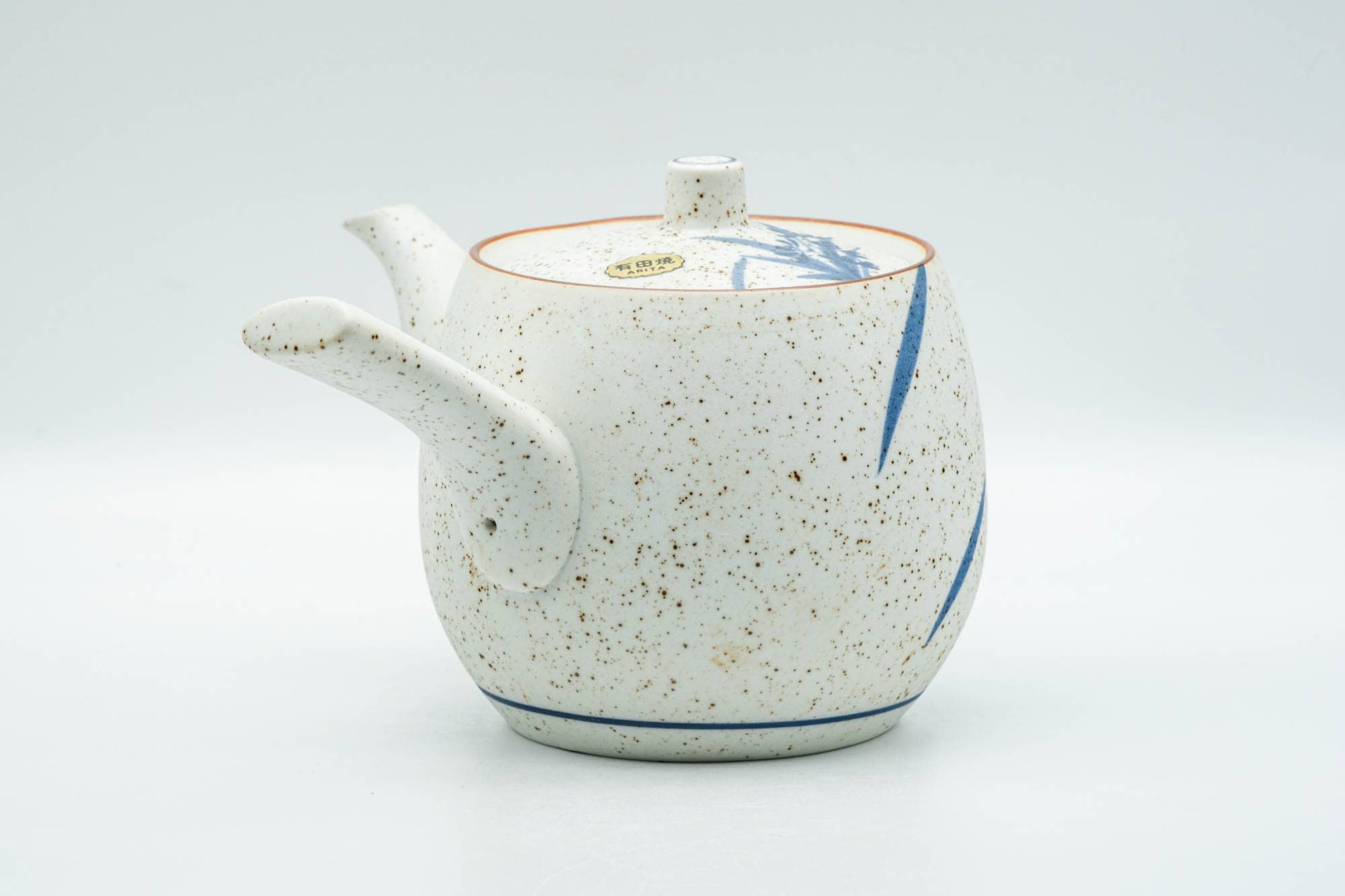 Japanese Tea Set - Blue Floral White Matte Glazed Arita-yaki Debeso Kyusu Teapot and 5 Yunomi Teacups