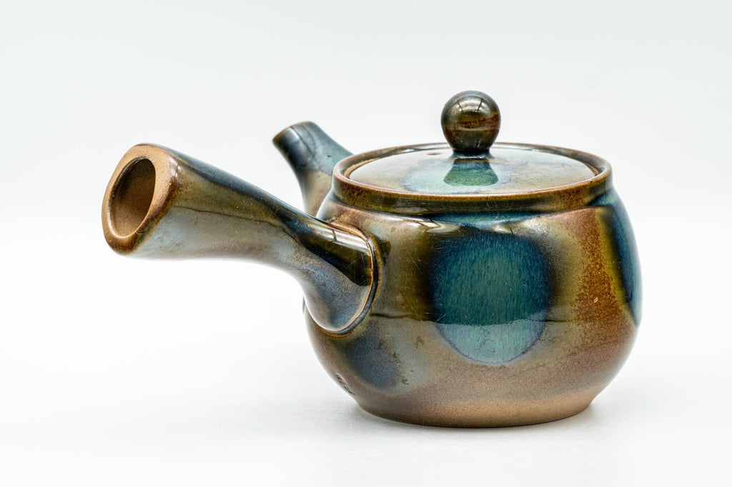 Japanese Kyusu - Blue Brown Glazed Mesh Filter Side-handled Teapot - 300ml
