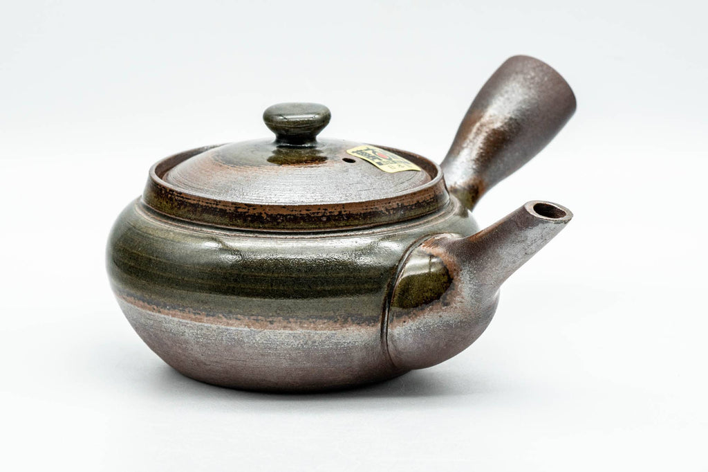 Japanese Kyusu - Green Ash Glazed Banko-yaki Mesh Teapot - 200ml