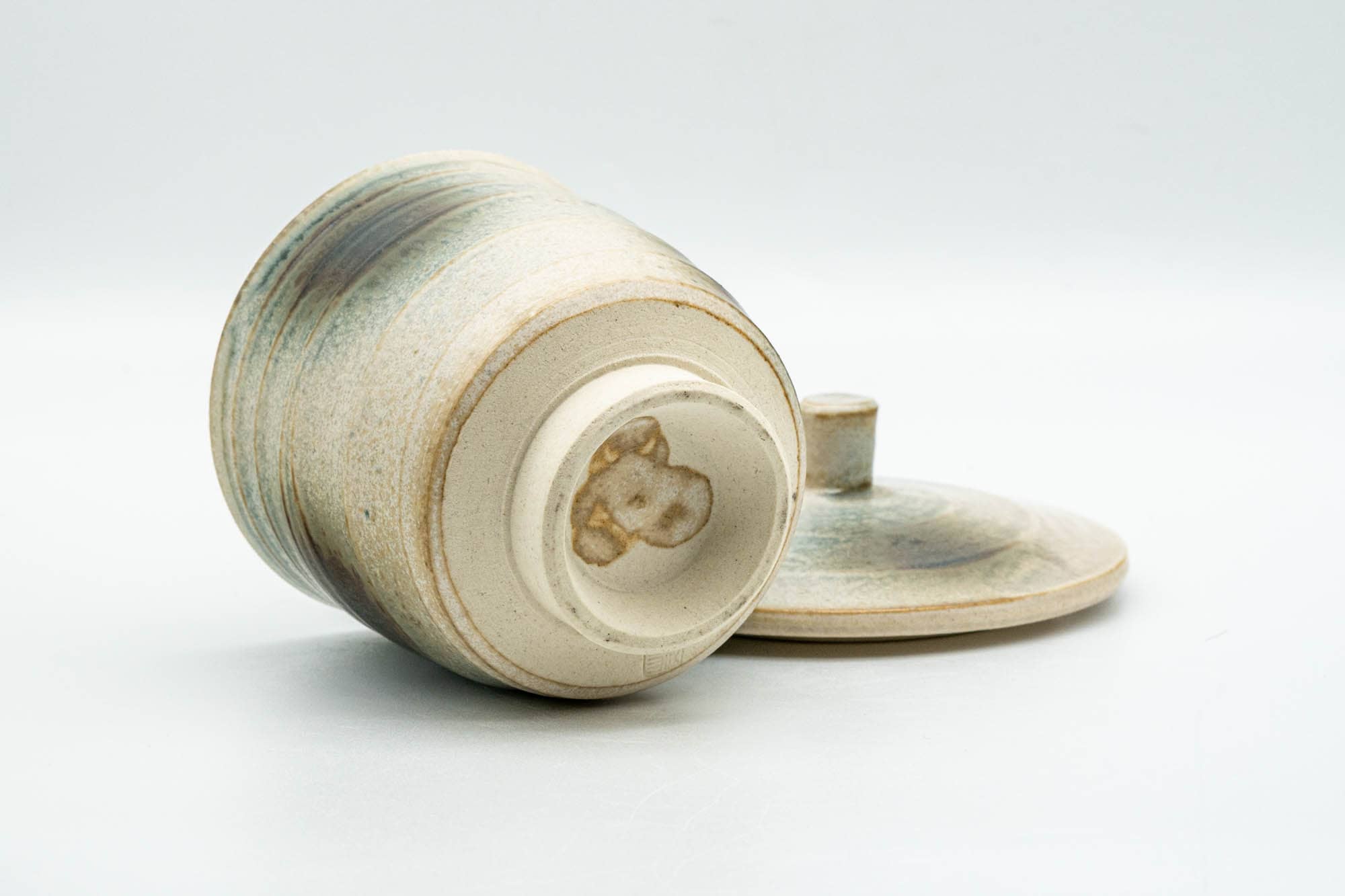 Japanese Teacup - Beige Ash Green Glazed Lidded Yunomi - 150ml