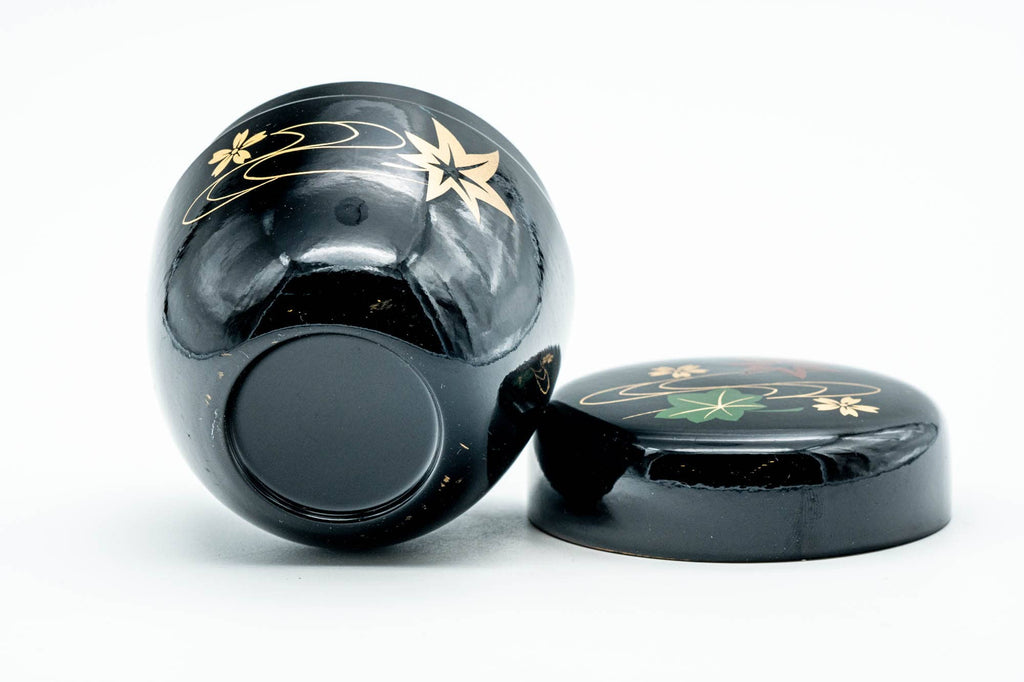 Japanese Natsume - Momiji Sakura Black Lacquer Matcha Tea Caddy - 110ml