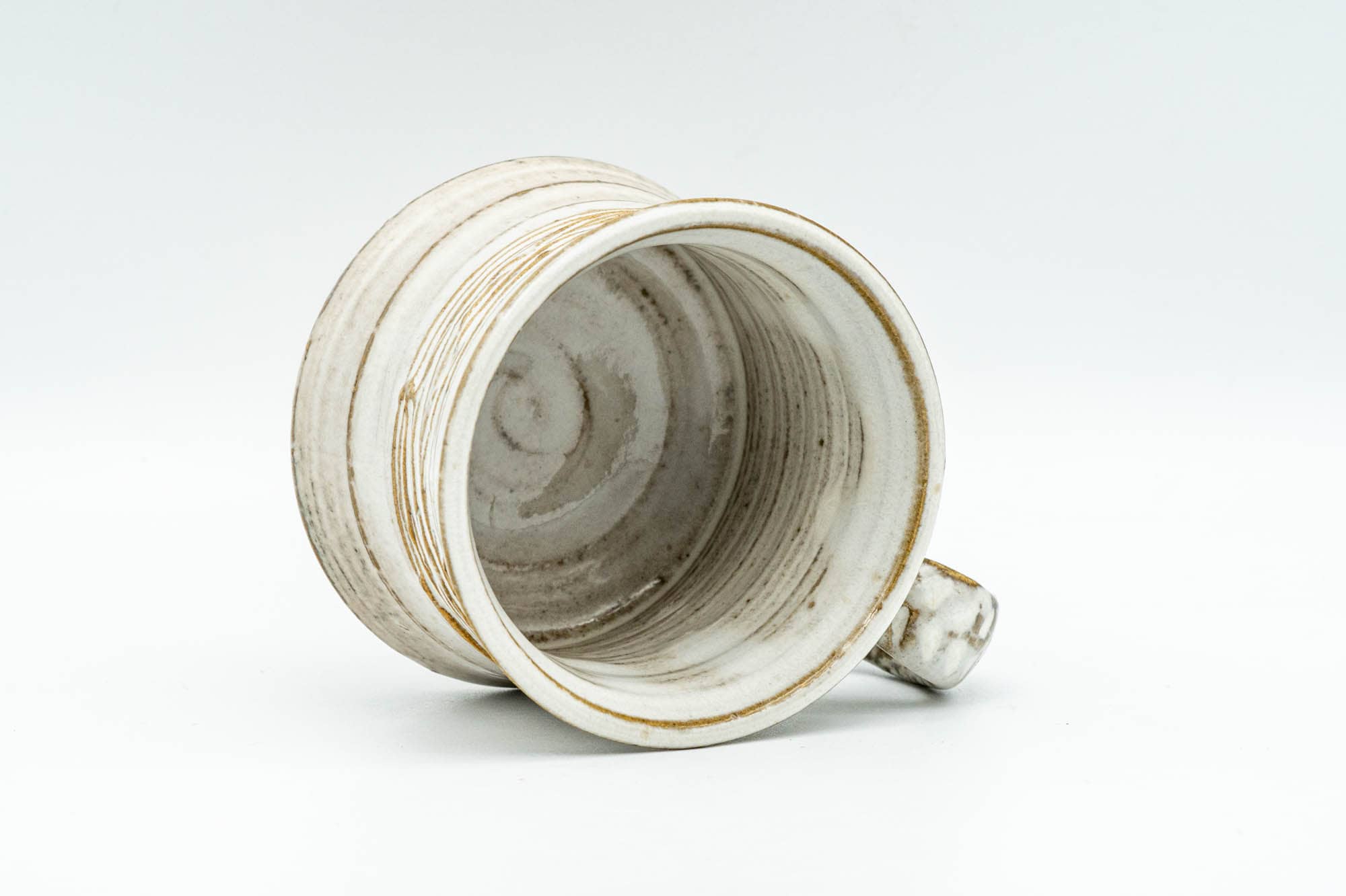 Japanese Teacup - Carved Exterior White Glazed Rear-Handled Ushirode Yunomi - 110ml
