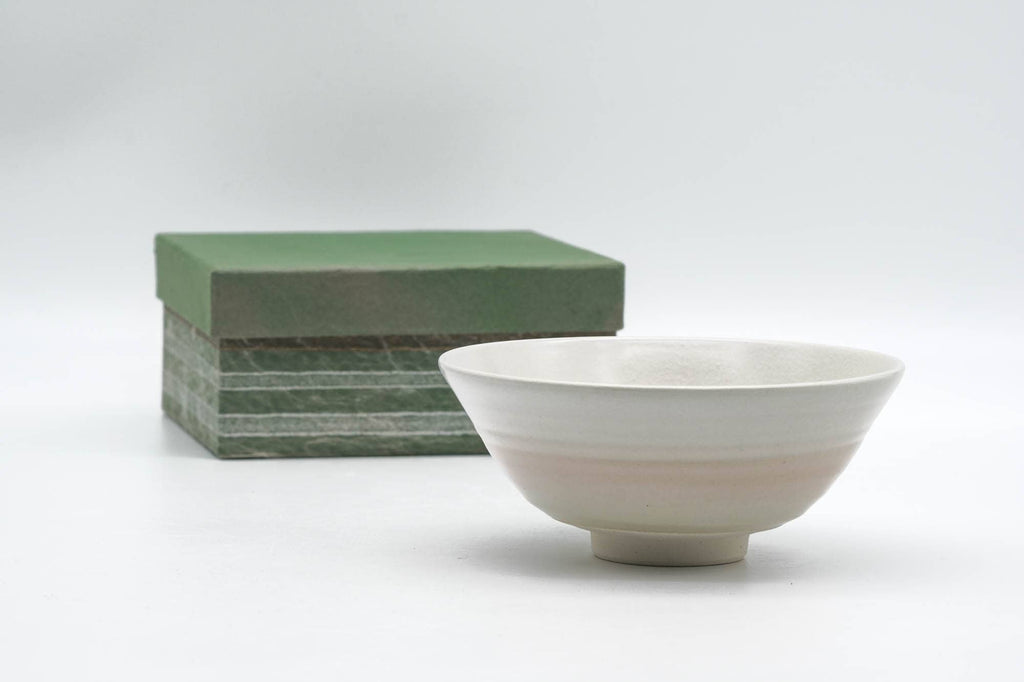 Japanese Matcha Bowl - Beige Pink Spiraling Kyo-yaki Summer Chawan - 150ml