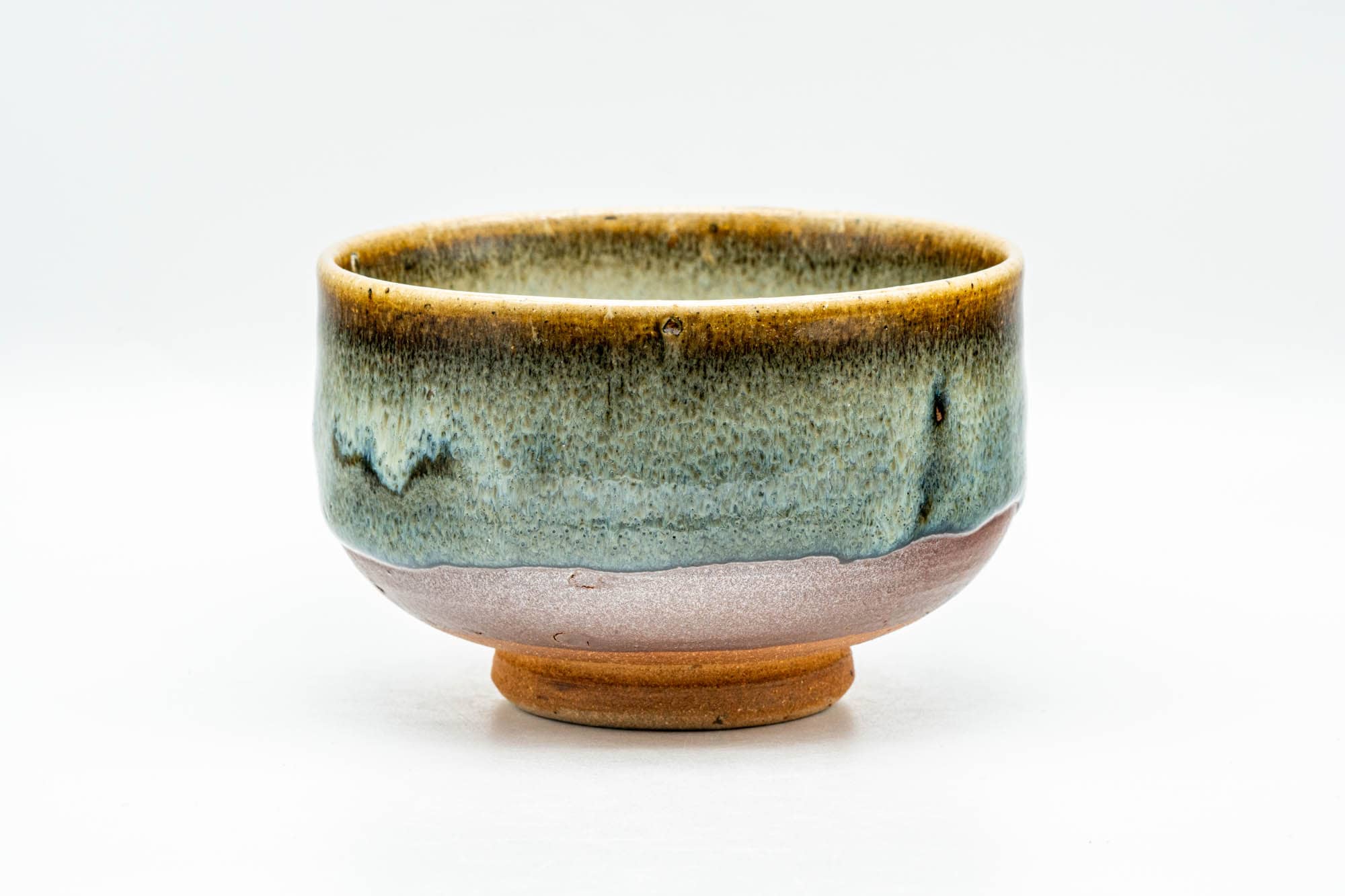 Japanese Matcha Bowl - Green Hare's Fur Drip-Glazed Hantsutsu-gata Chawan - 400ml