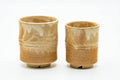 Japanese Teacups - Pair of Bamboo Engraved Hagi-yaki Meoto Yunomi