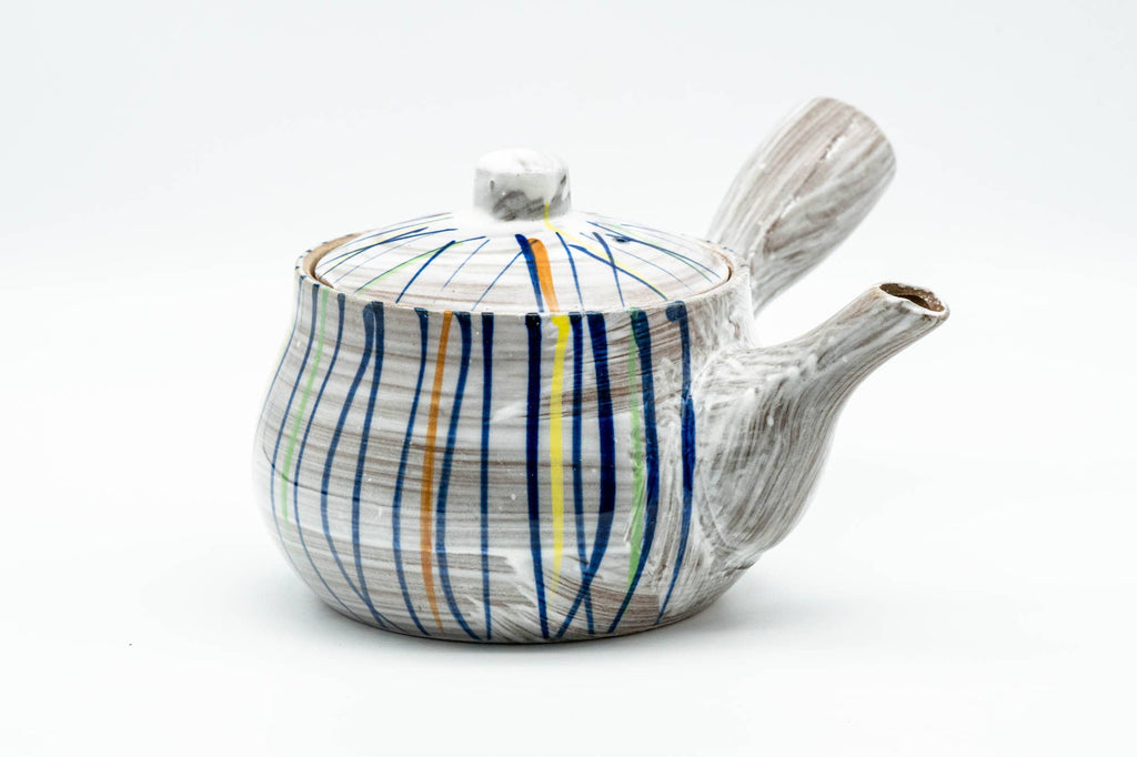 Japanese Kyusu - Brush Glazed Colorful Stripes Debeso Teapot - 250ml
