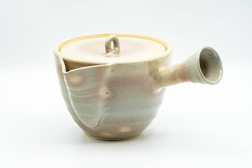 Japanese Tea Set - 玉祖窯 Tamaso Kiln - Beige Gohonte Hagi-yaki Kyusu Teapot with 6 Yunomi Teacups in Wooden Box