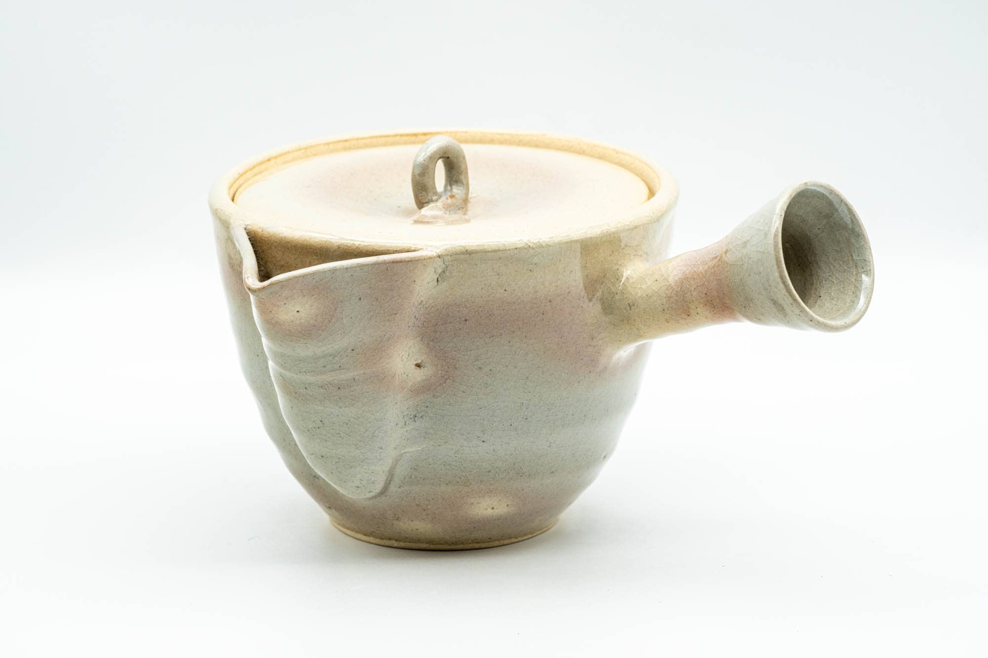 Japanese Tea Set - 玉祖窯 Tamaso Kiln - Beige Gohonte Hagi-yaki Kyusu Teapot with 6 Yunomi Teacups in Wooden Box