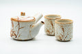 Japanese Tea Set - Orange Shino Glazed Mino-yaki Kyusu Teapot with Two Yunomi Teacups