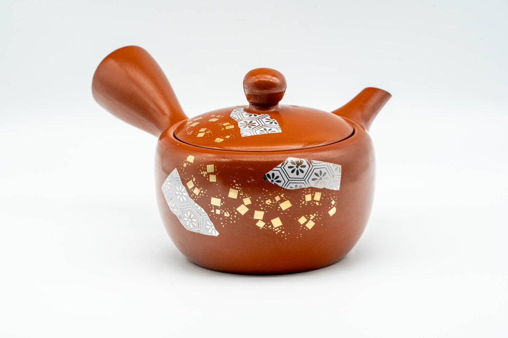 Japanese Kyusu - Gold White Floral Tokoname-yaki Mesh Teapot - 200ml