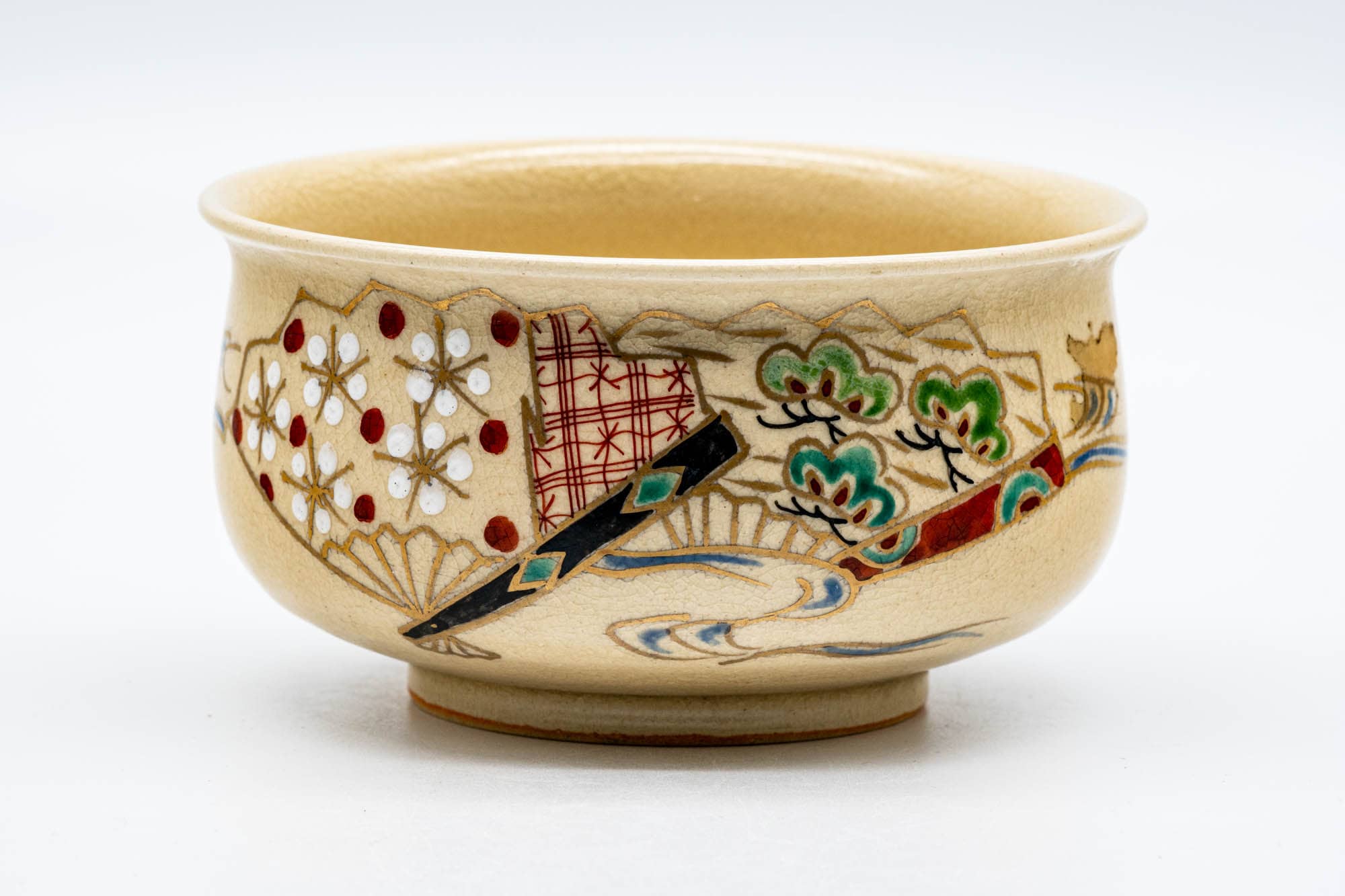 Japanese Kensui - Floral Landscape Kyo-yaki Water Bowl - 400ml