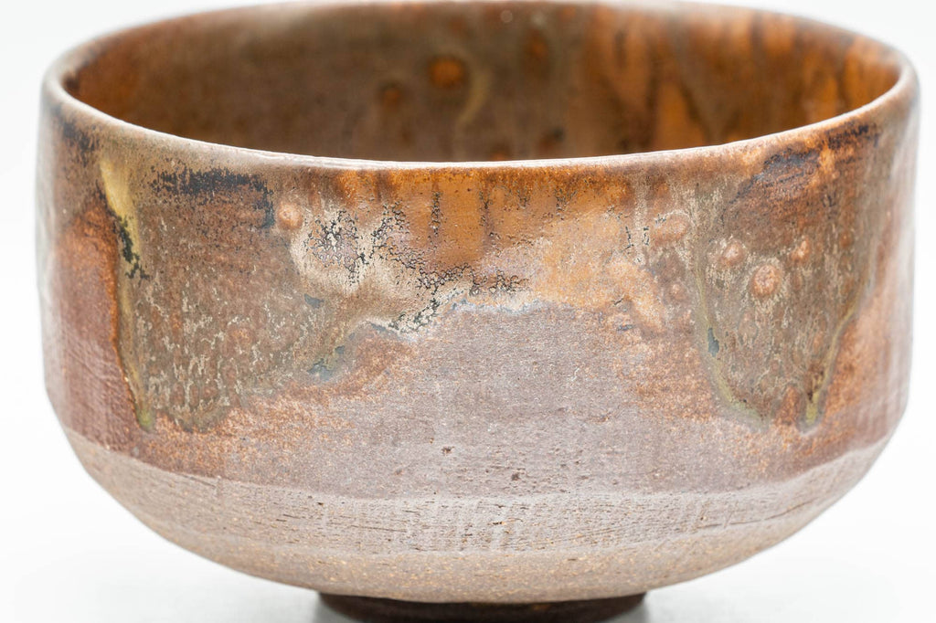 Japanese Matcha Bowl - Mottled Brown-Orange Glazed Hantsutsu-gata Chawan - 300ml