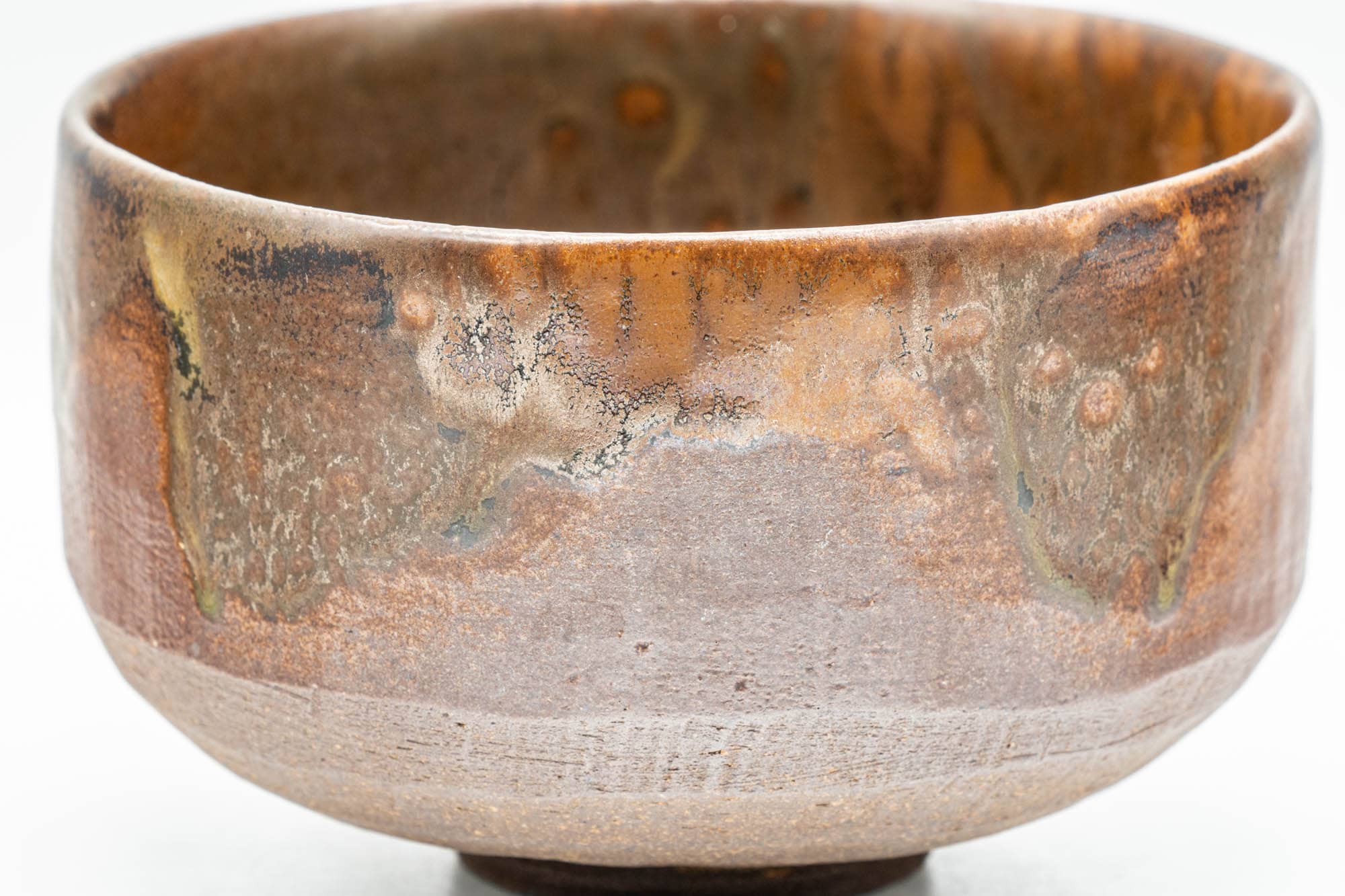 Japanese Matcha Bowl - Mottled Brown-Orange Glazed Hantsutsu-gata Chawan - 300ml