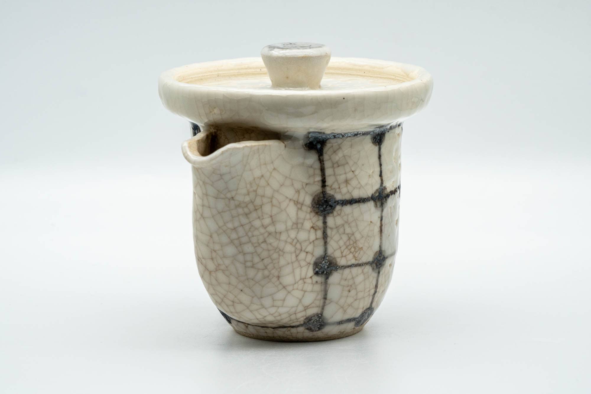 Japanese Houhin - Large Checkered White Crazed Glazed Do-ake Teapot - 220ml