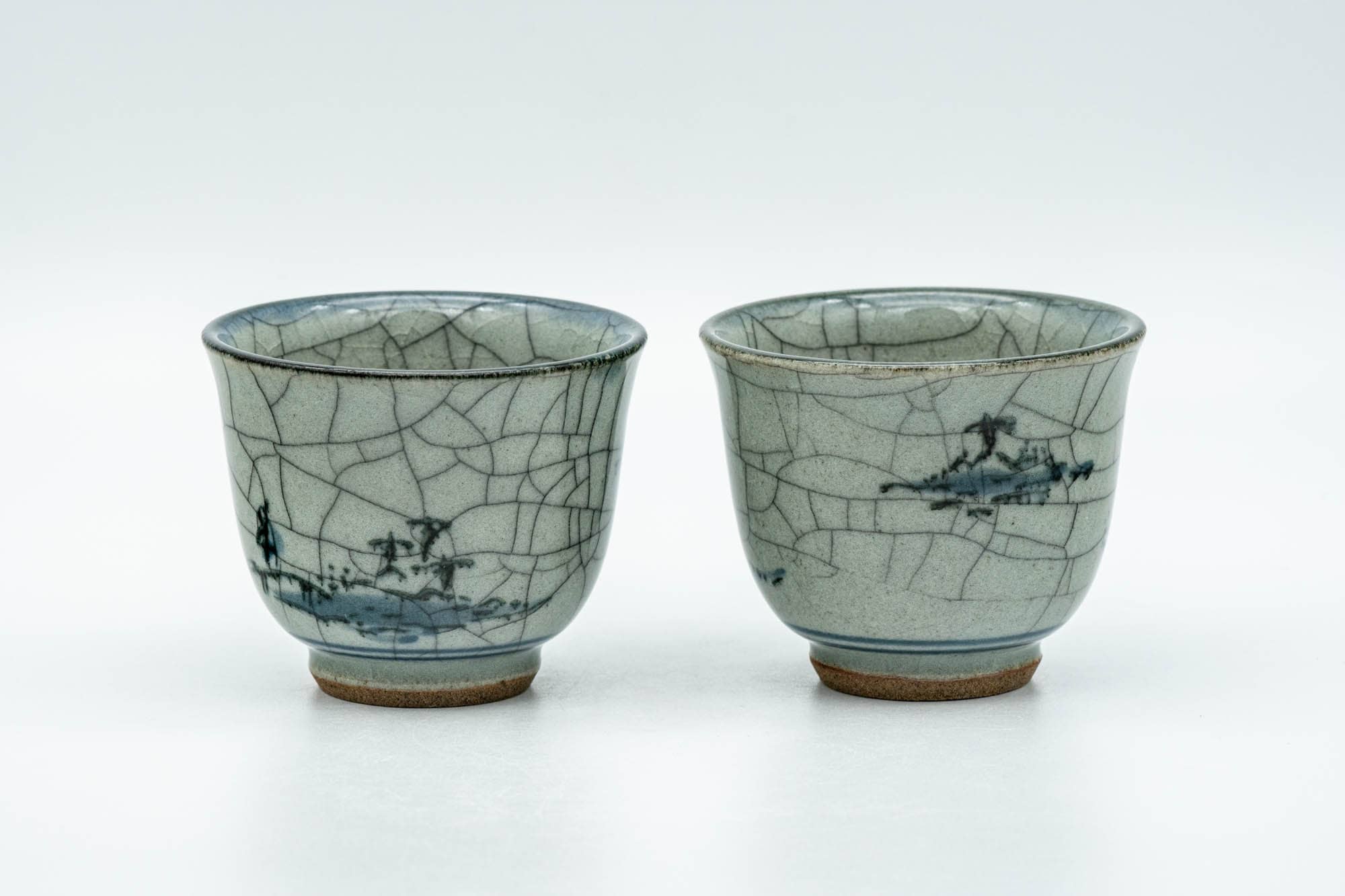 Japanese Teacups - Pair of Celadon Village Obori Soma-yaki Yunomi - 80ml