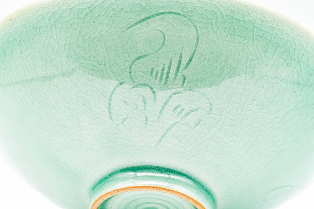 Korean style Goryeo Matcha Bowl - Green Celadon Summer Hira Chawan - 150ml