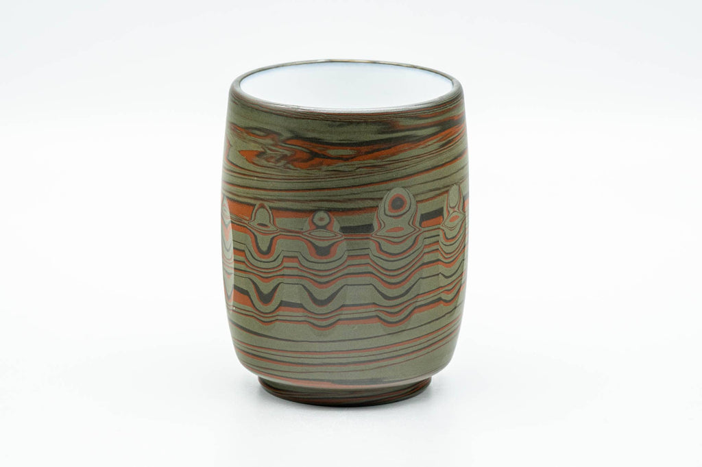 Japanese Teacup - 雲仙窯 Unzen Kiln - Carved Nerikomi Tokoname-yaki Yunomi - 170ml