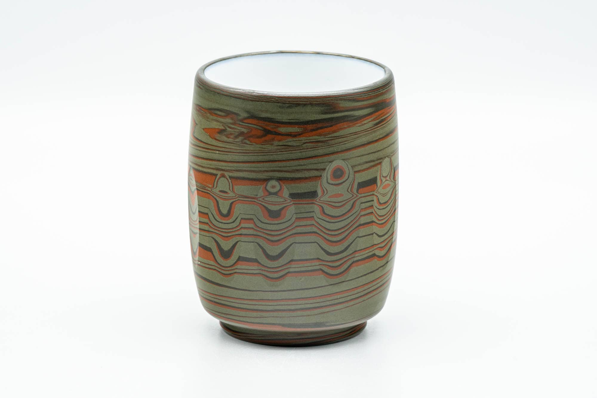 Japanese Teacup - 雲仙窯 Unzen Kiln - Carved Nerikomi Tokoname-yaki Yunomi - 170ml