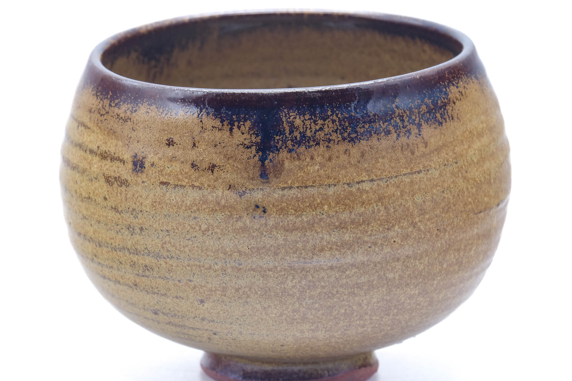 Japanese Matcha Bowl - Mottled Brown Yellow Glazed Wa-nari Chawan - 600ml
