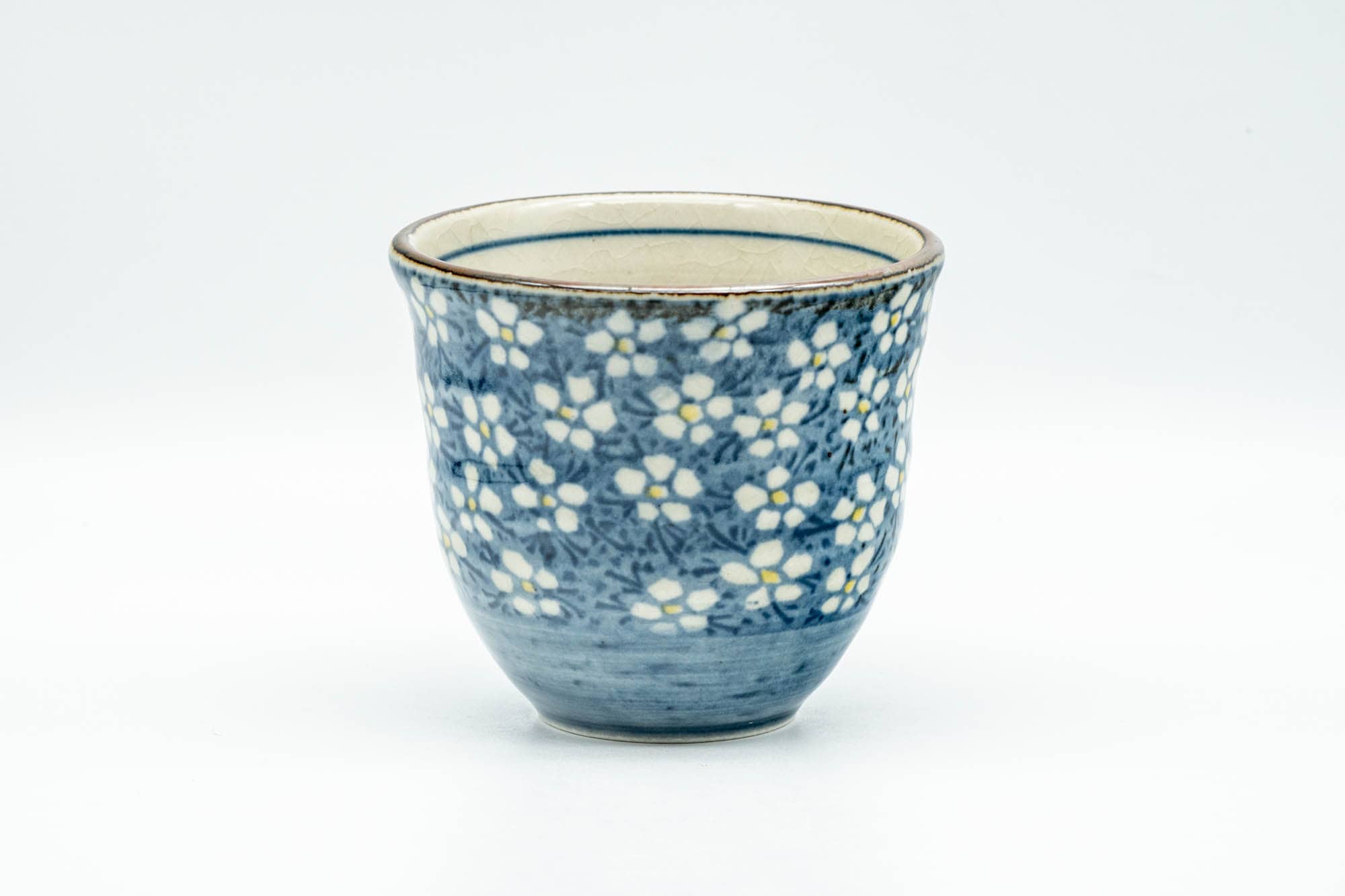 Japanese Teacup - Blue and White Floral Patterned Yunomi - 175ml