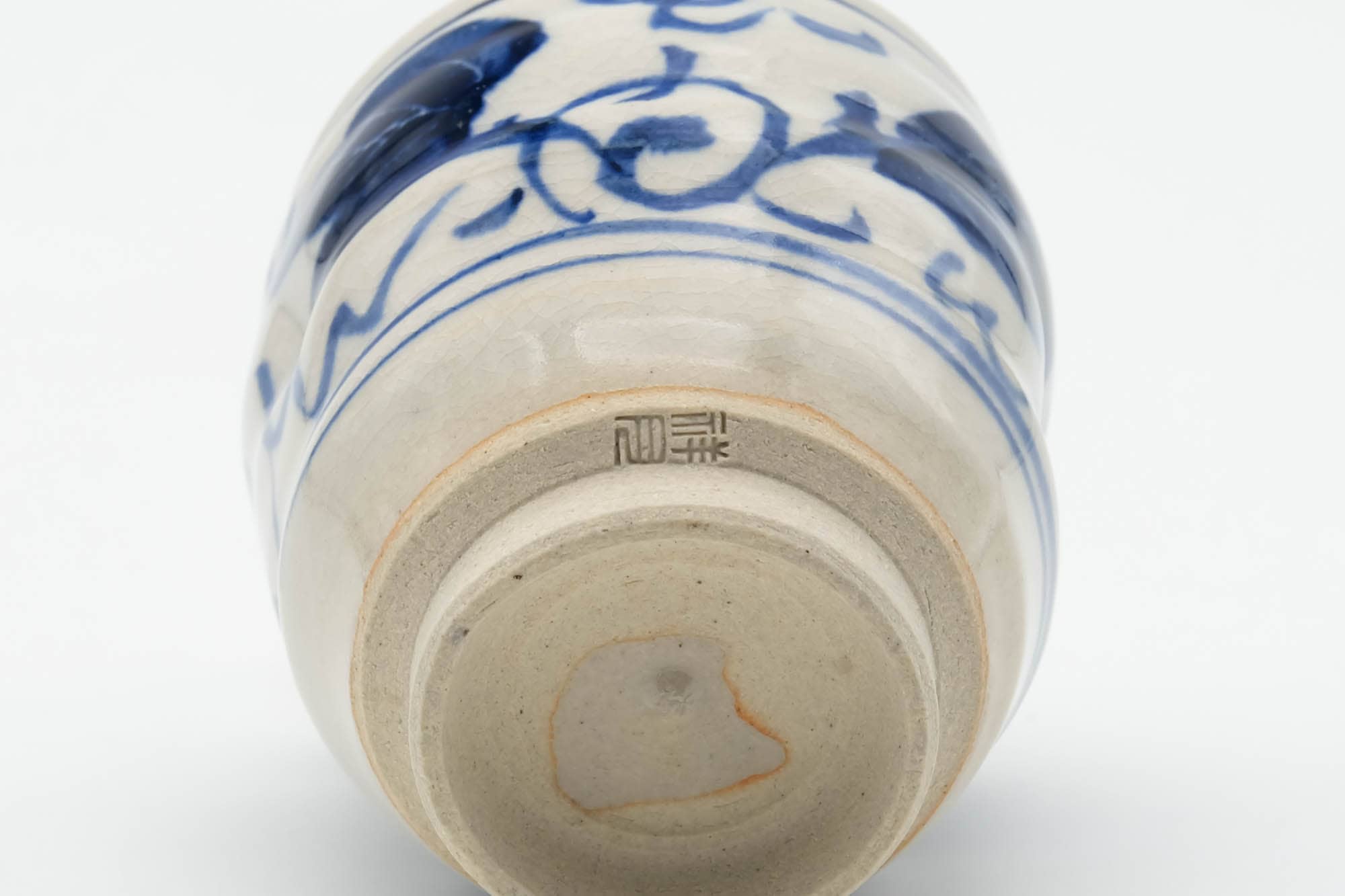 Japanese Teacup - Abstract Blue White Glazed Yunomi - 100ml