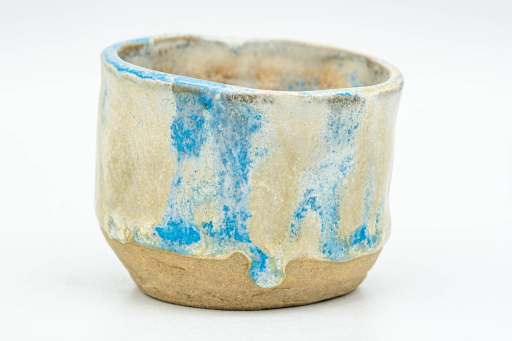 Japanese Teacup - Cloudy White and Blue Glazed Wabi-Sabi Guinomi - 60ml