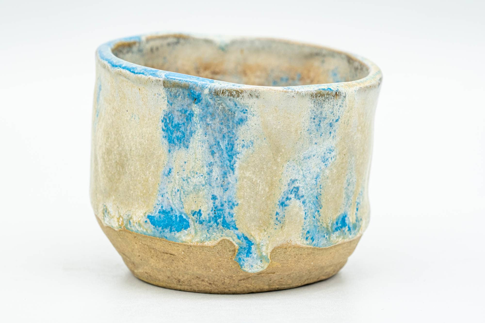 Japanese Teacup - Cloudy White and Blue Glazed Wabi-Sabi Guinomi - 60ml