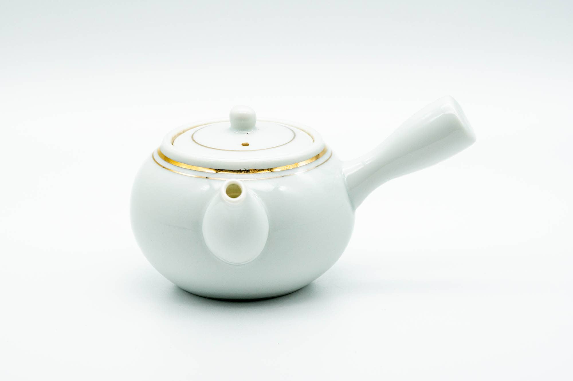 Japanese Kyusu - White Porcelain Gold Trim Arita-yaki Debeso Teapot - 140ml