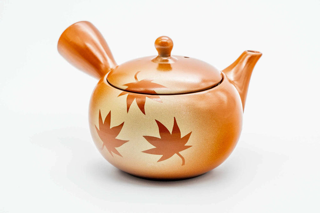 Japanese Kyusu - Momiji Leaves Tokoname-yaki Basket Mesh Teapot - 330ml