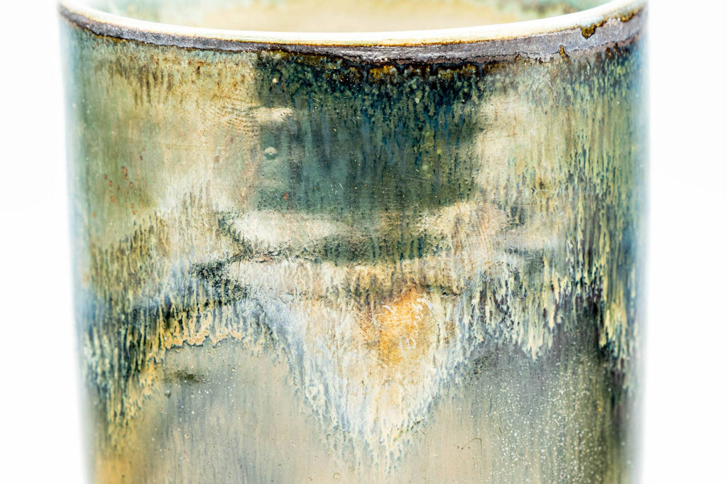 Japanese Teacup - Brown Green Drip-Glazed Yunomi - 130ml